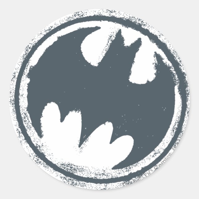 Batman Symbol | Grey Grunge Logo Classic Round Sticker (Front)
