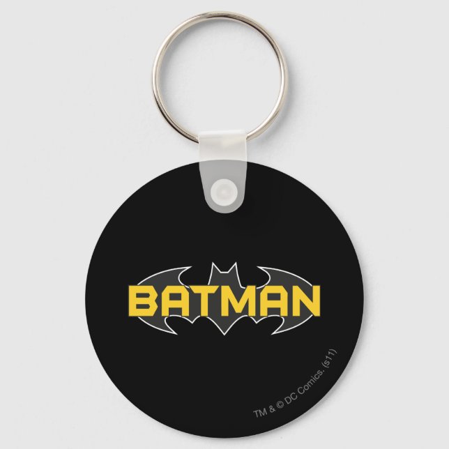 Batman Symbol | Name Yellow & Black Logo Key Ring (Front)