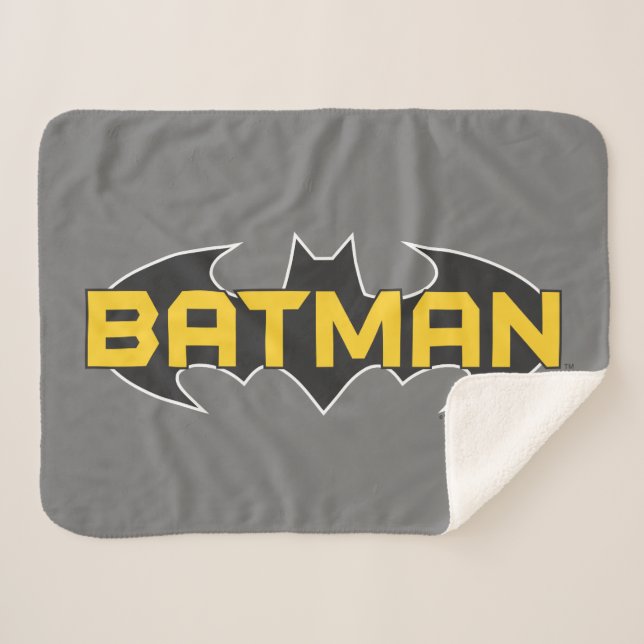 Batman Symbol | Name Yellow & Black Logo Sherpa Blanket (Front (Horizontal))