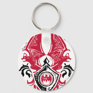 Batman Symbol   Red Black Bat Stamp Crest Logo Key Ring