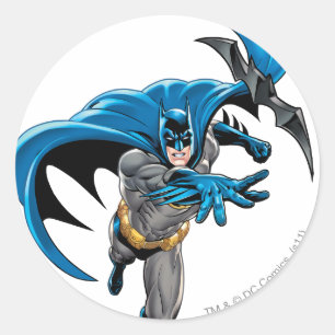 Batman throws batarang classic round sticker