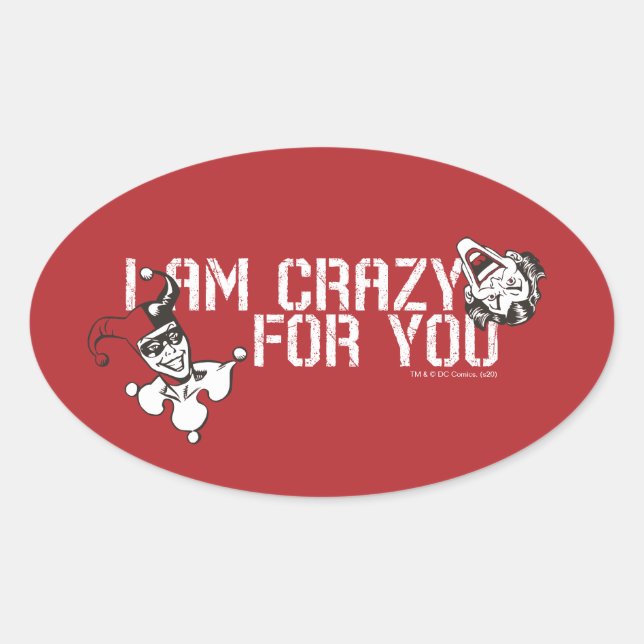 Batman Valentine | Joker & Harley - Crazy For You Oval Sticker (Front)