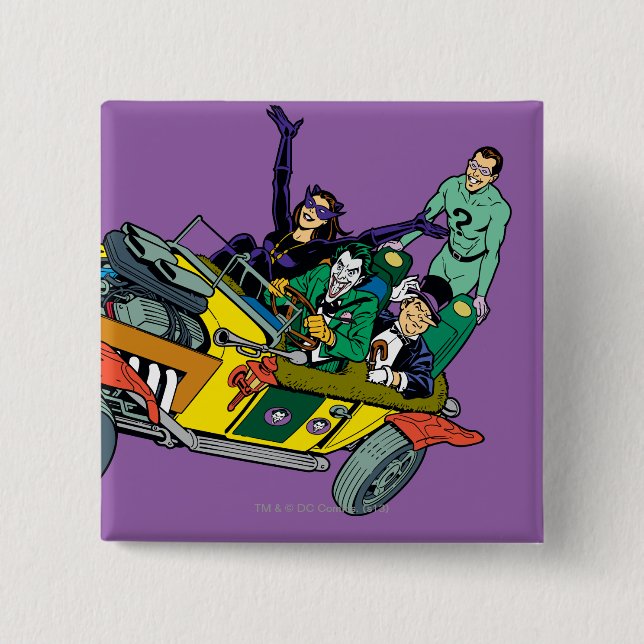 Batman Villains In Jokermobile 15 Cm Square Badge (Front)