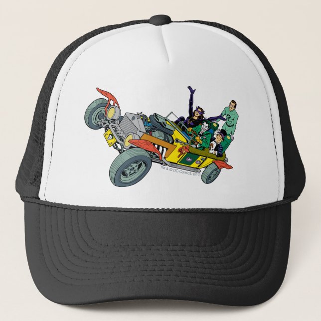 Batman Villains In Jokermobile Trucker Hat (Front)