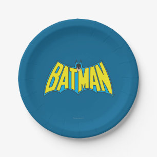 Batman   Vintage Yellow Blue Logo Paper Plate