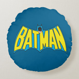 Batman Vintage Yellow Blue Logo Round Cushion