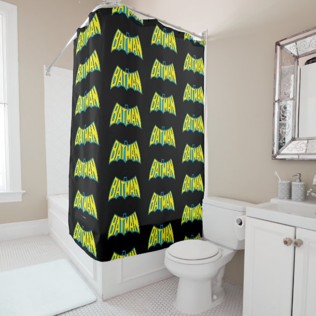 Batman | Vintage Yellow Blue Logo Shower Curtain (In Situ)