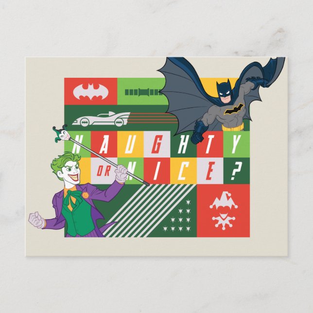 Batman vs Joker "Naughty or Nice" Holiday Postcard (Front)