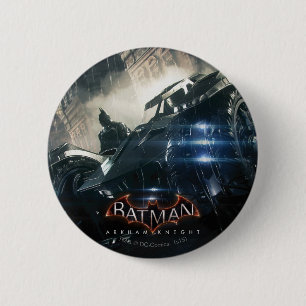 Batman With Batmobile In The Rain 6 Cm Round Badge