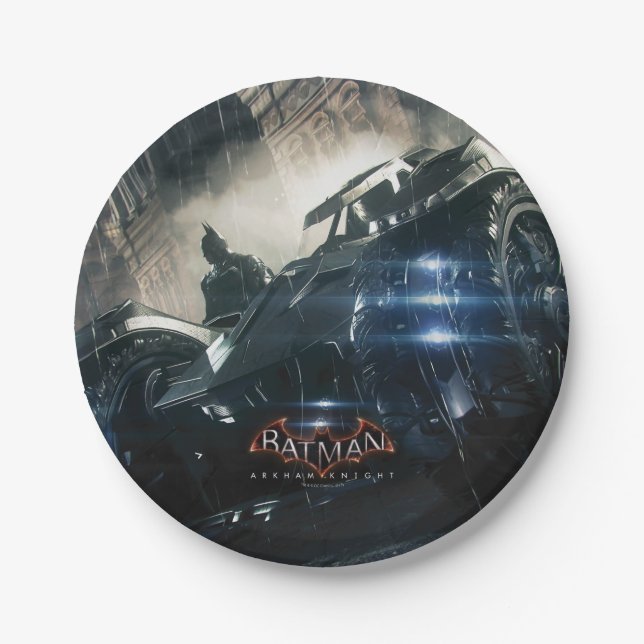 Batman With Batmobile In The Rain Paper Plate (Front)