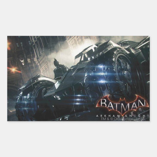 Batman With Batmobile In The Rain Rectangular Sticker (Front)