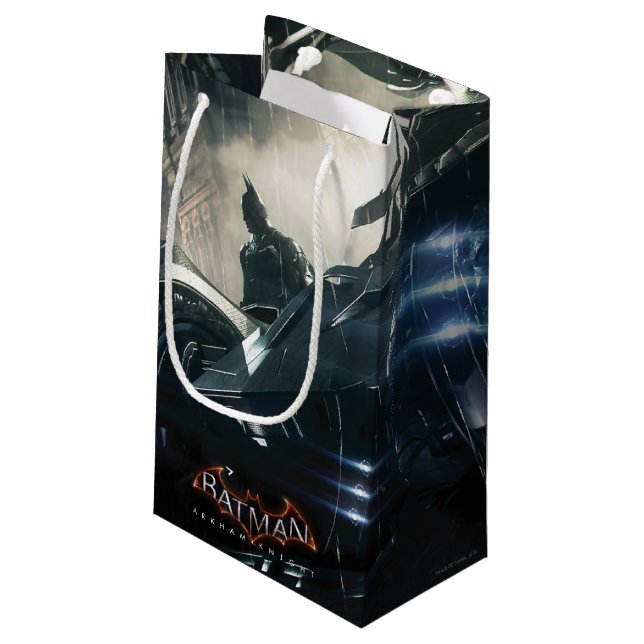 Batman With Batmobile In The Rain Small Gift Bag (Back Angled)