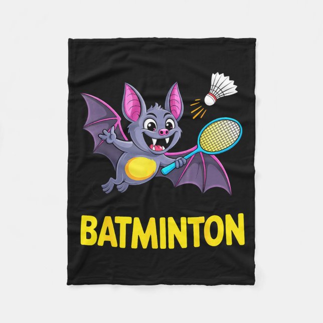 Batminton – Funny Cartoon Bat Playing Badminton  Fleece Blanket (Front)