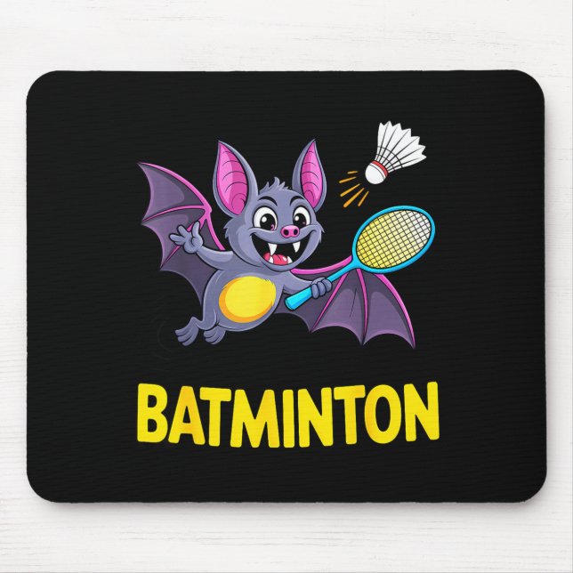 Batminton – Funny Cartoon Bat Playing Badminton  Mouse Pad (Front)