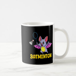 Batminton Funny Cartoon Bat Playing Badminton Pun Coffee Mug