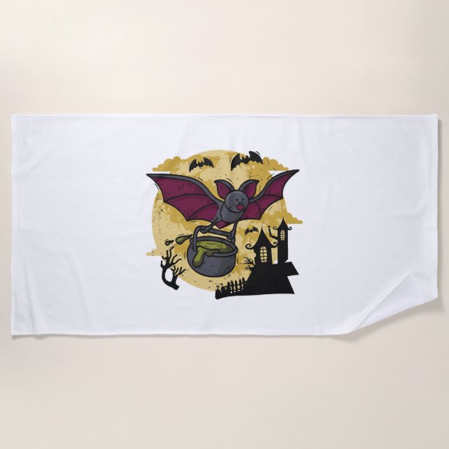 Batmouse. Funny mouse with bat wings. Halloween. Beach Towel (Front)