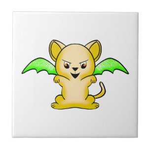 Batmouse. Funny mouse with bat wings. Halloween. Ceramic Tile
