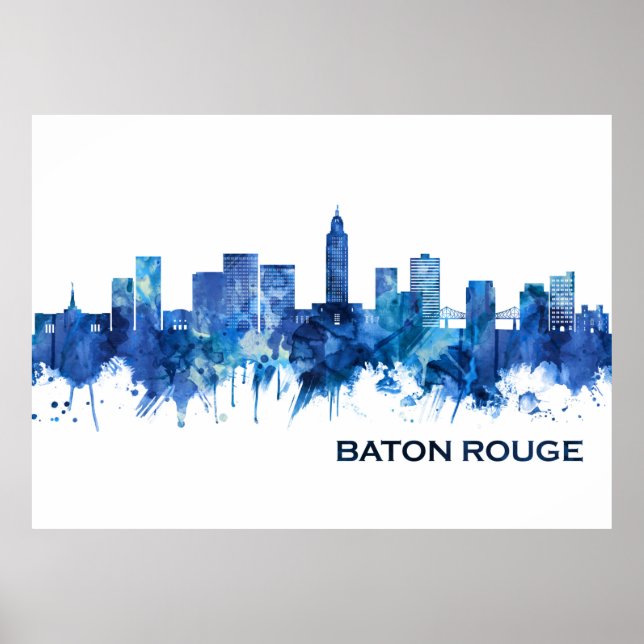 Baton Rouge Louisiana Skyline Blue Poster (Front)
