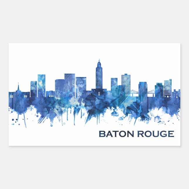 Baton Rouge Louisiana Skyline Blue Rectangular Sticker (Front)