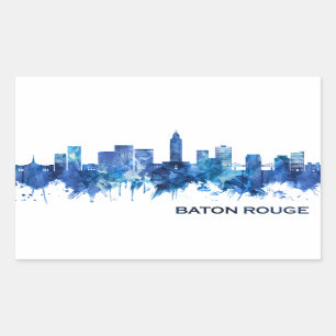 Baton Rouge Louisiana Skyline Blue Rectangular Sticker
