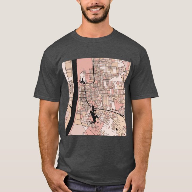 Baton Rouge Map Pattern in Soft Pink Pastels T-Shirt (Front)