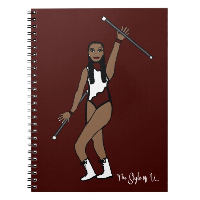 Baton Twirler White Burgundy Accent B Notebook (Front)