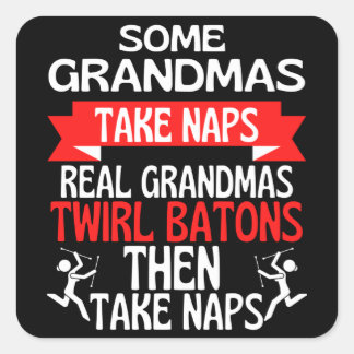 Baton Twirling Grandma Retro Twirler Athlete Square Sticker