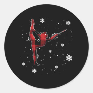 baton twirling plaid christmas classic round sticker