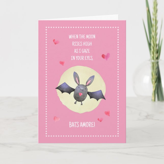 Bats Amore Cute Bat Valentine 5x7" Folded Greeting Card (Front)