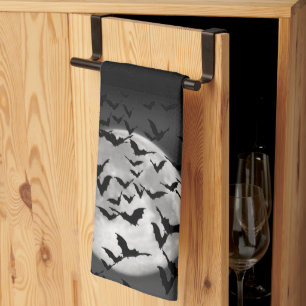 Bats and a Full Moon Halloween Tea Towel