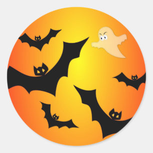 Bats and a Ghost Classic Round Sticker