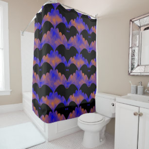 Bats And Bows Blue Orange Shower Curtain