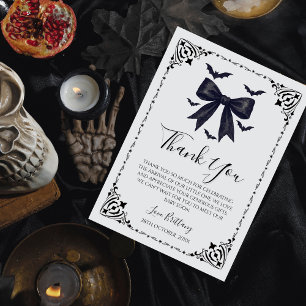 Bats and Bows Halloween Baby Shower Gothic Thank You Card