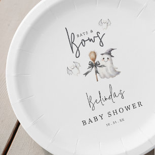 Bats And Bows Halloween Baby Shower Party Paper Plate
