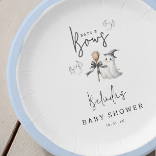 Bats And Bows Halloween Baby Shower Party Paper Plate
