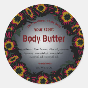 Bats and flowers halloween goth body butter classic round sticker