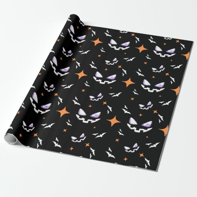 Bats And Jack-O-Lanterns Face Wrapping Paper (Unrolled)