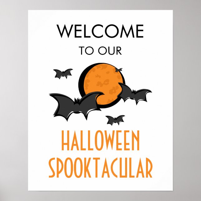 Bats and Moon Halloween Party Welcome Sign Poster (Front)