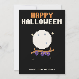 Bats and Moon Pixel Art Halloween Card