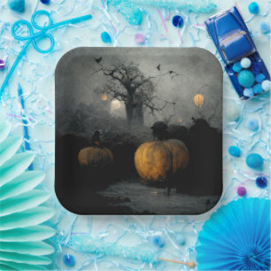 Bats and pumpkins paper plate