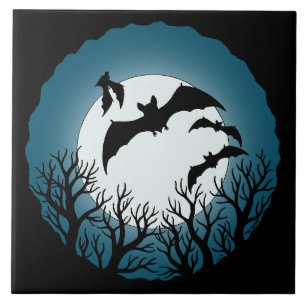 Bats and Trees Against the Moon Ceramic Tile