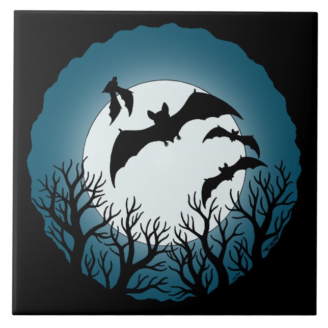 Bats and Trees Against the Moon Ceramic Tile (Front)