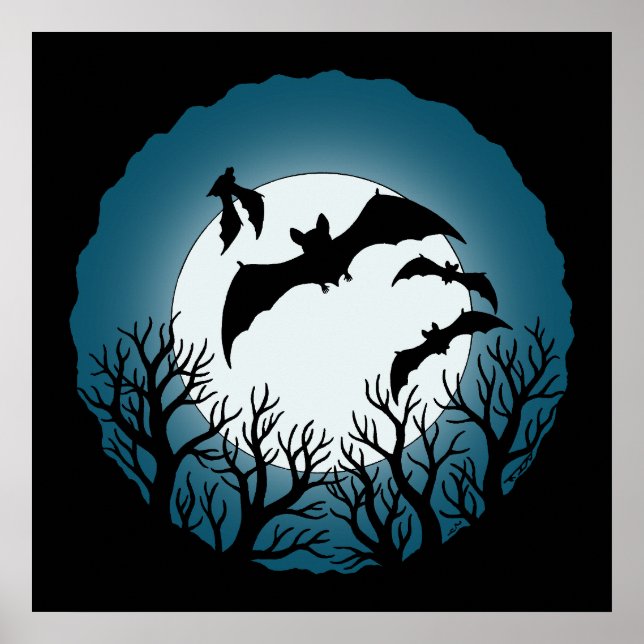 Bats and Trees Against the Moon Poster (Front)