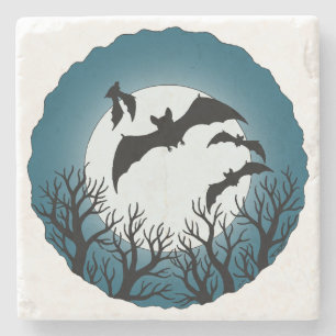 Bats and Trees Against the Moon Stone Coaster