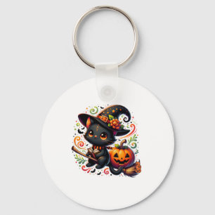 Bats Black Cat Witch Hat Wand Pumpkin Cute Hallowe Key Ring