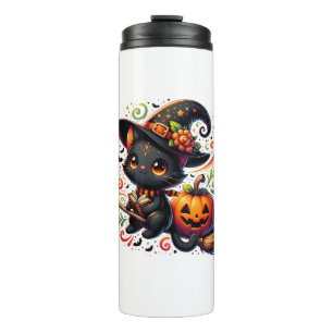 Bats Black Cat Witch Hat Wand Pumpkin Cute Hallowe Thermal Tumbler