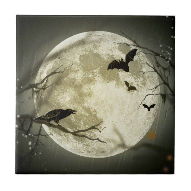 Bats By the Moon on Halloween Ceramic Tile (Front)