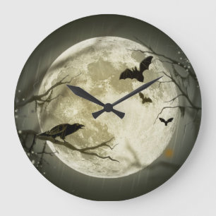 Bats By the Moon on Halloween Large Clock