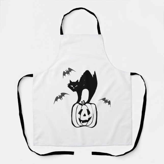 bats cat pumpkin halloween apron (Front)