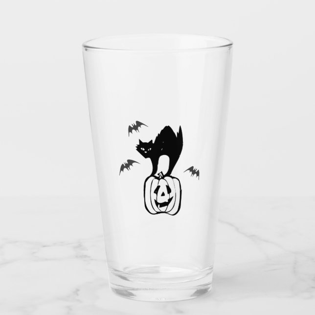 bats cat pumpkin halloween glass (Front)